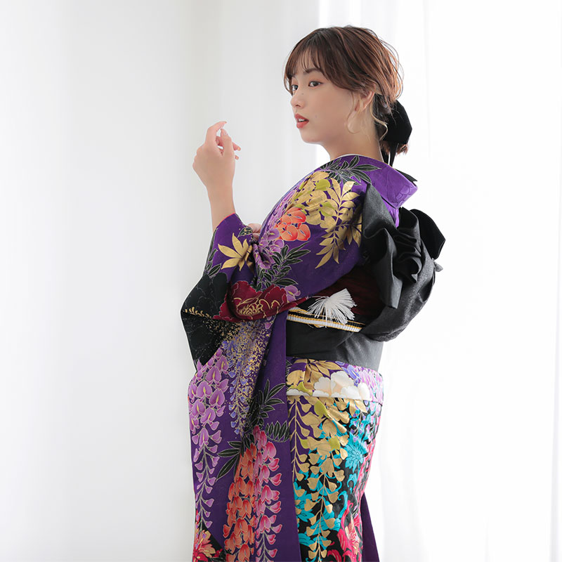 楽天市場】【振袖 レンタル】 結婚式 結納R1722 正絹 紫 大牡丹と藤