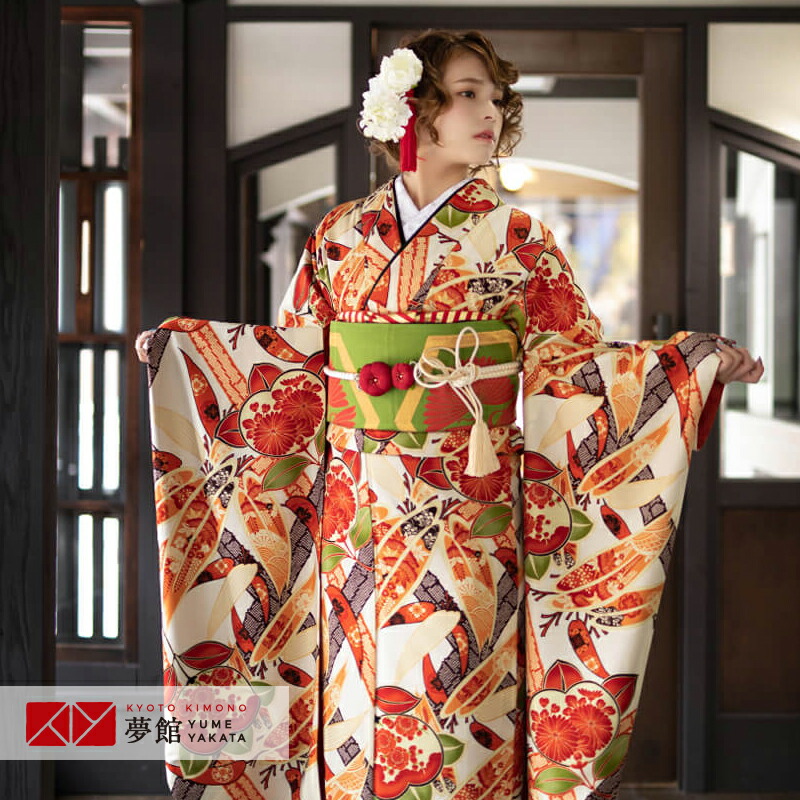 楽天市場】【振袖 レンタル】 結婚式 結納R1854クリーム色 橘と笹竹