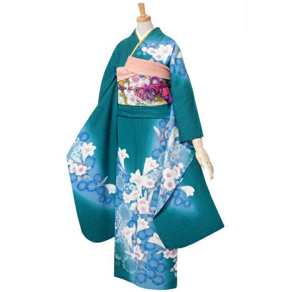 楽天市場】【成人式 振袖 レンタル】RS108 正絹 緑 青桜と白百合フル