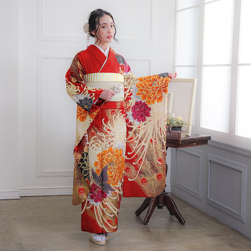 楽天市場】【振袖 レンタル】 結婚式 結納R1083 正絹 赤 牡丹に乱菊