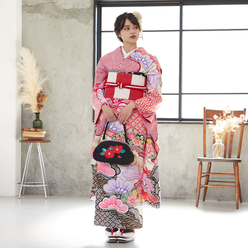 楽天市場】【成人式 振袖 レンタル】RS1089 正絹 赤 疋田雲取松文様