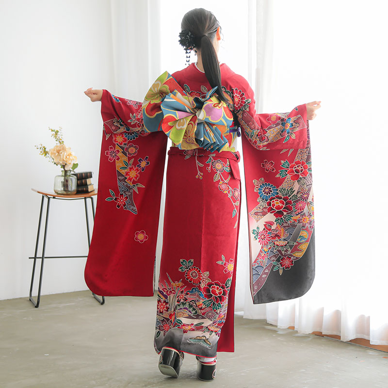 楽天市場】【成人式 振袖 レンタル】RS1362 正絹 赤 紅型風 花熨斗鴛鴦