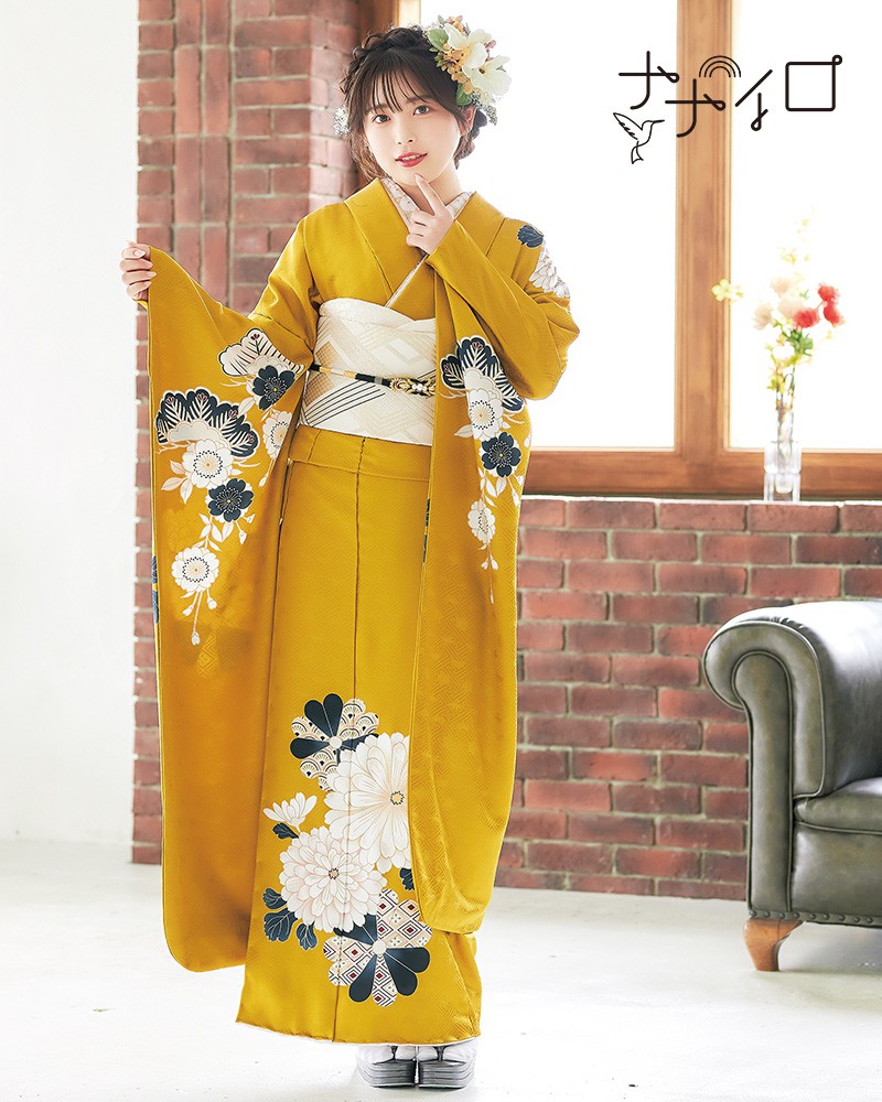 楽天市場】【振袖 レンタル】 結婚式 結納R2052 正絹 からし色 菊