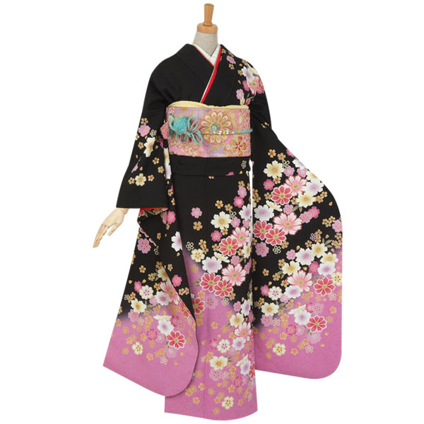楽天市場】【成人式 振袖 レンタル】RS455 正絹 黒 コスモスと桜フル