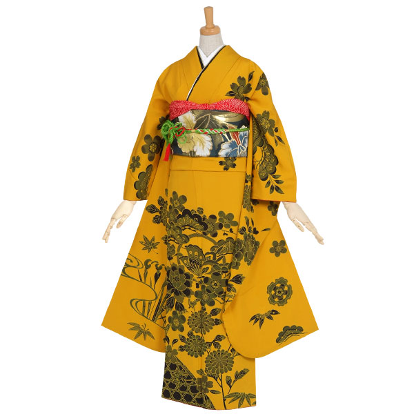 楽天市場】【振袖 レンタル】 結婚式 結納R525 正絹 金茶 墨絵 四季