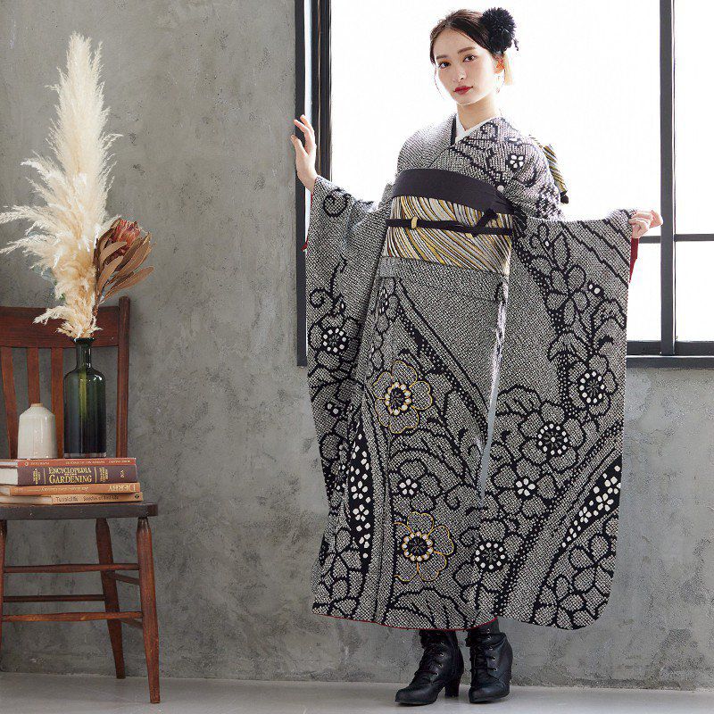 楽天市場】成人式早割クーポン10％オフ【振袖 レンタル】RS534 正絹 黒