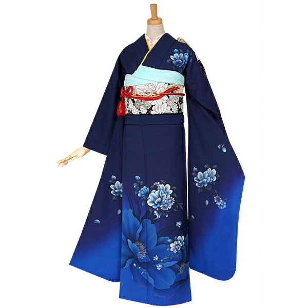楽天市場】【振袖 レンタル】 結婚式 結納R769 正絹 紺藍 牡丹桜に