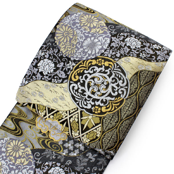 楽天市場】袋帯 フォーマル 全通 黒地 金 銀 道長取り 吉祥 花紋 礼装