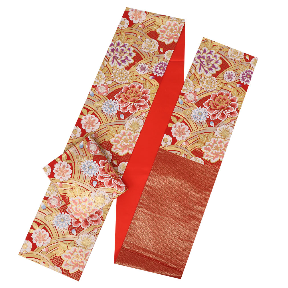 楽天市場】袋帯 振袖用 帯 成人式 赤 青海波 牡丹 西陣織 大光織物