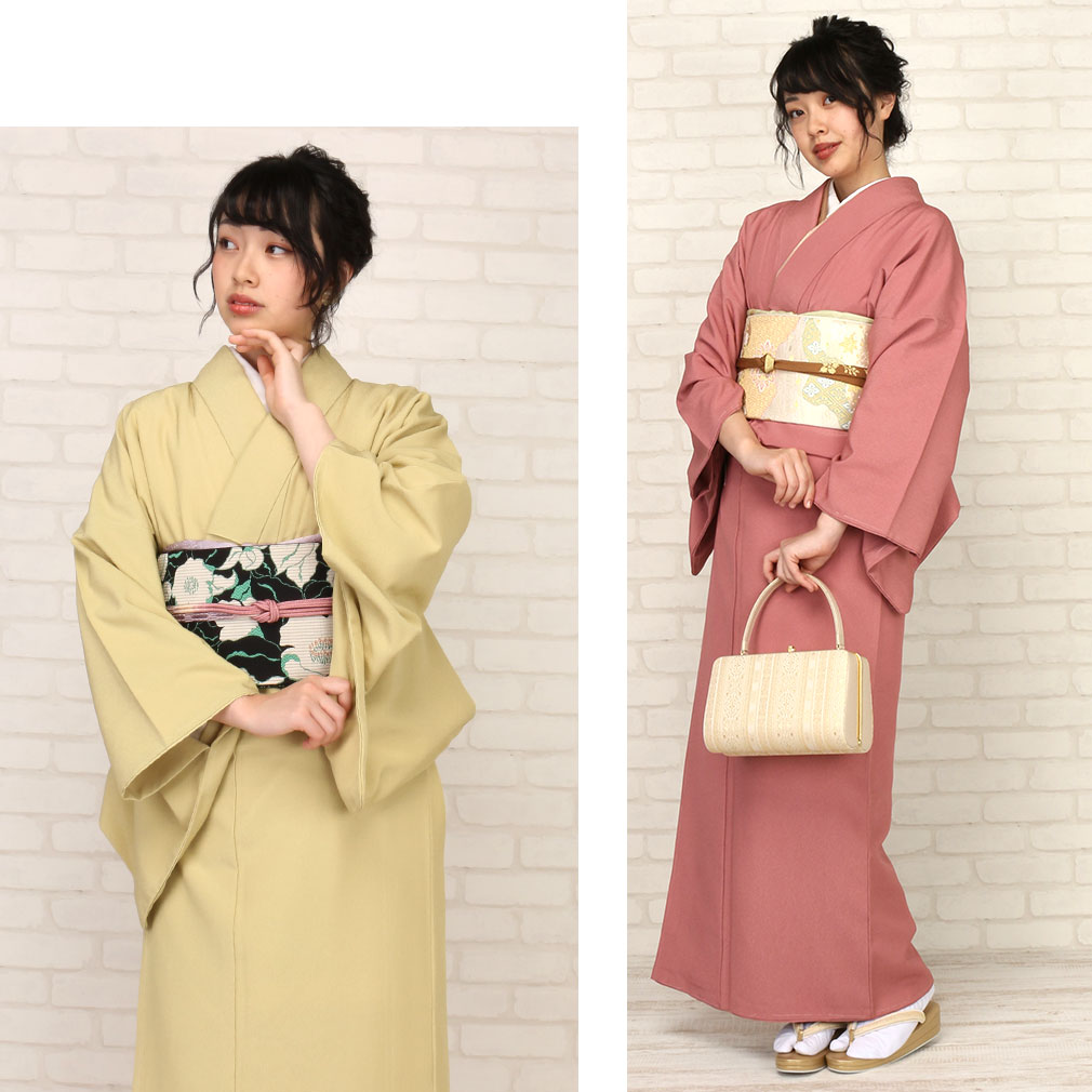 楽天市場】着物 色無地 袷 洗える ヒワ 紫 青藤 淡黄 薄紅 Mサイズ L