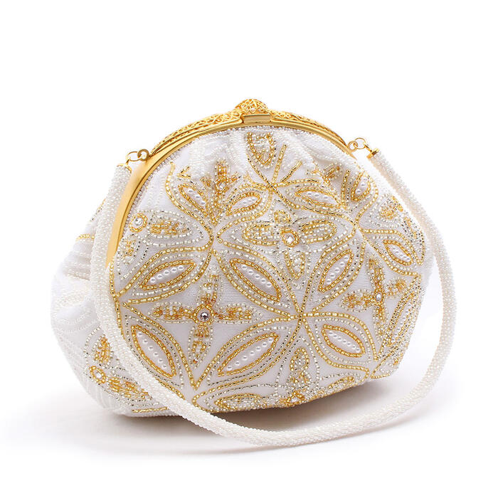 楽天市場】手刺繍ビーズバッグ 国産グラスビーズ ホワイト 七宝に華 袴