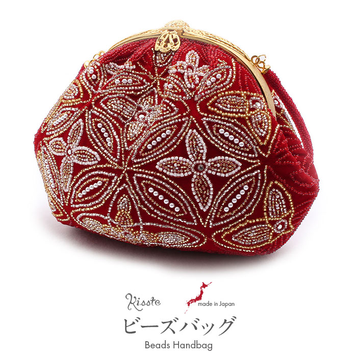 楽天市場】手刺繍ビーズバッグ 国産グラスビーズ レッド 七宝に華 袴用