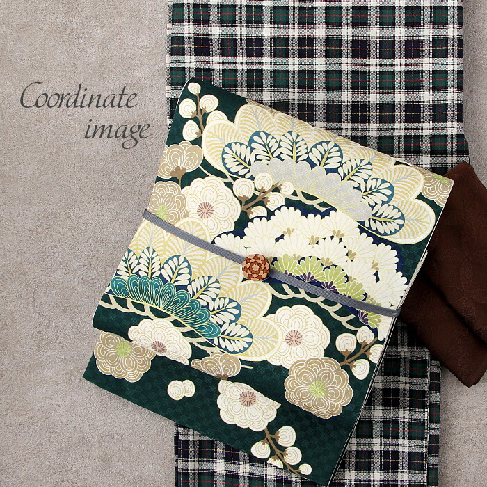 楽天市場】帯 京袋帯 緑 梅と菊に松葉 正絹 仕立て上がり 召しませ華