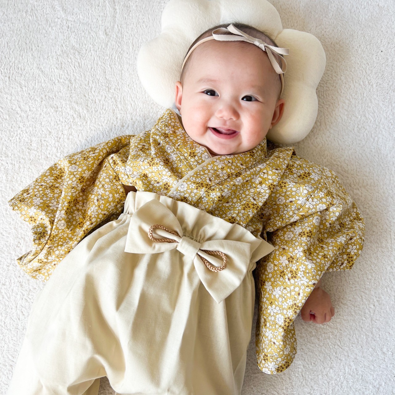 楽天市場】【送料無料】ベビー袴 イエロー小花柄 桃の節句 100日 753