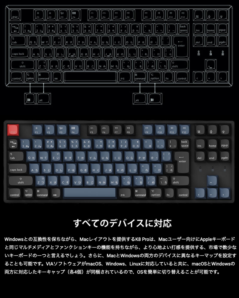 楽天市場】Keychron K8 Pro QMK/VIA Mac日本語配列 有線 / Bluetooth