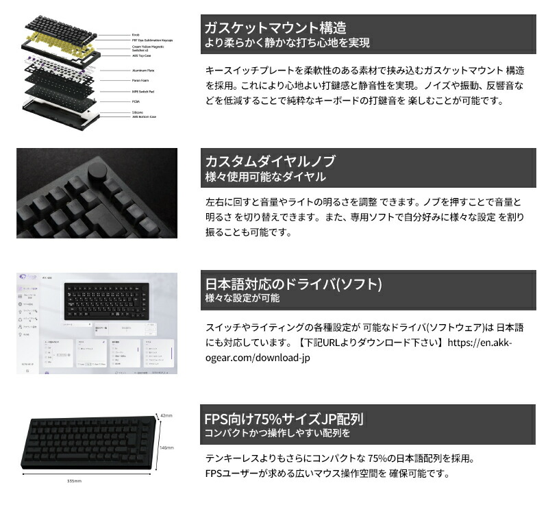 楽天市場】【在庫限り】 Akko 5075S HE JP 75% 日本語JISキー配列 有線