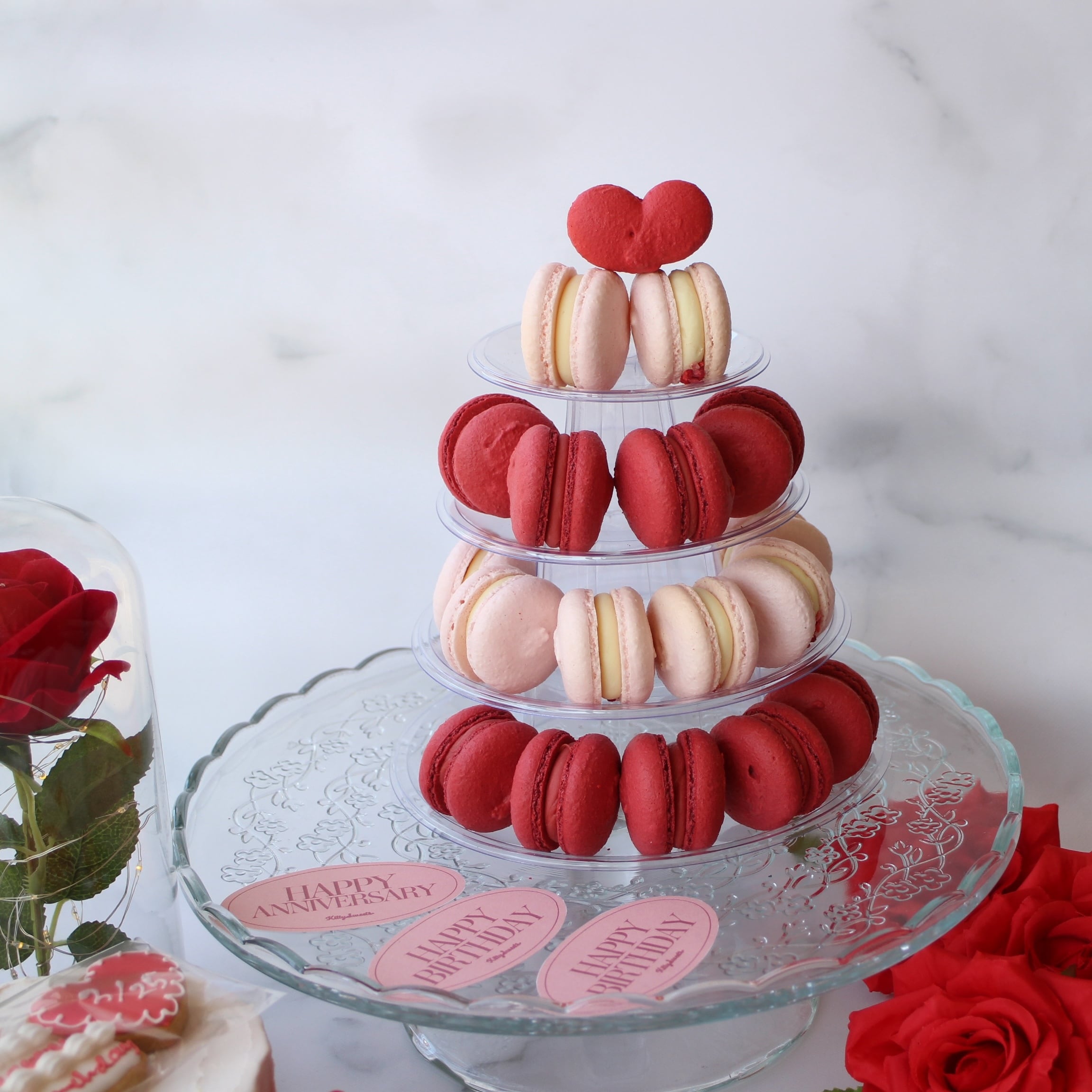 楽天市場】赤色 マカロンタワー ストロベリー 塩バニラ 19個入り