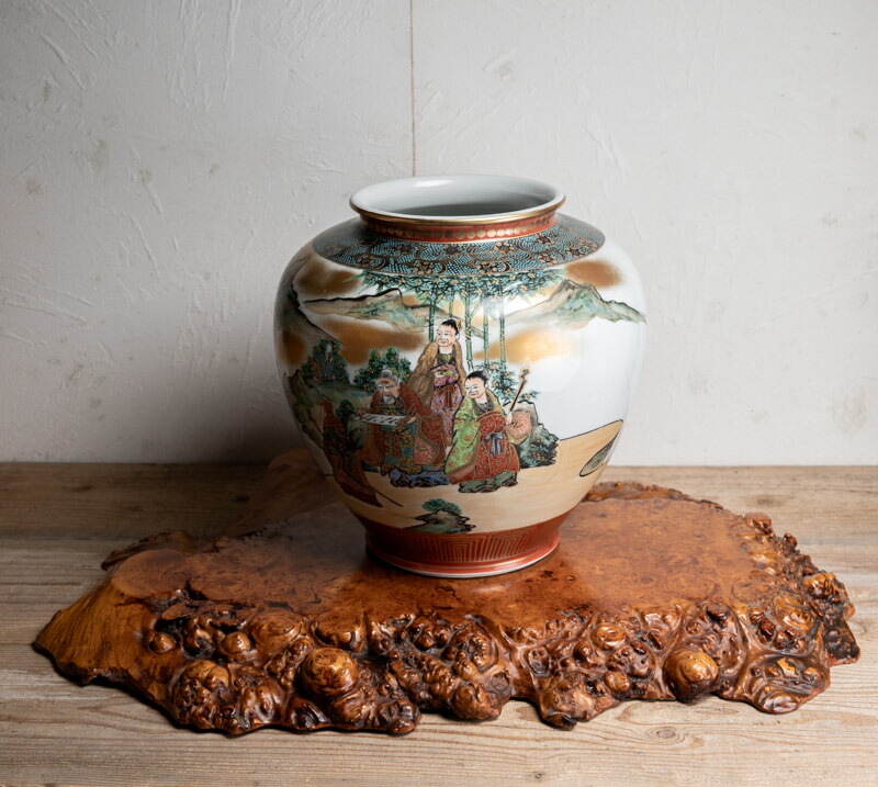 楽天市場】骨董○九谷焼色絵竹林賢人文花瓶○松鶴 /作 | 共箱 | 大型