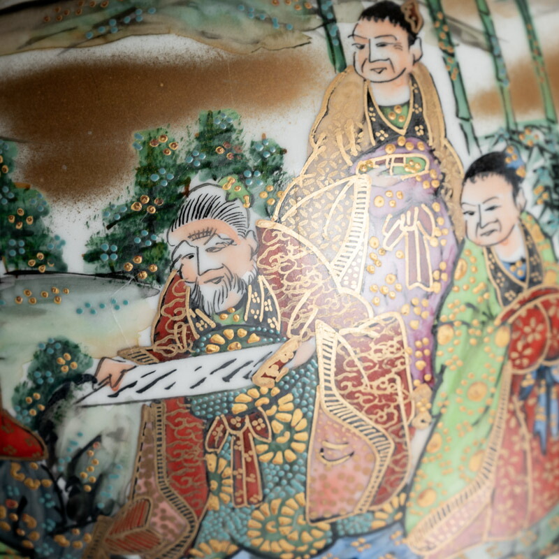 楽天市場】骨董○九谷焼色絵竹林賢人文花瓶○松鶴 /作 | 共箱 | 大型