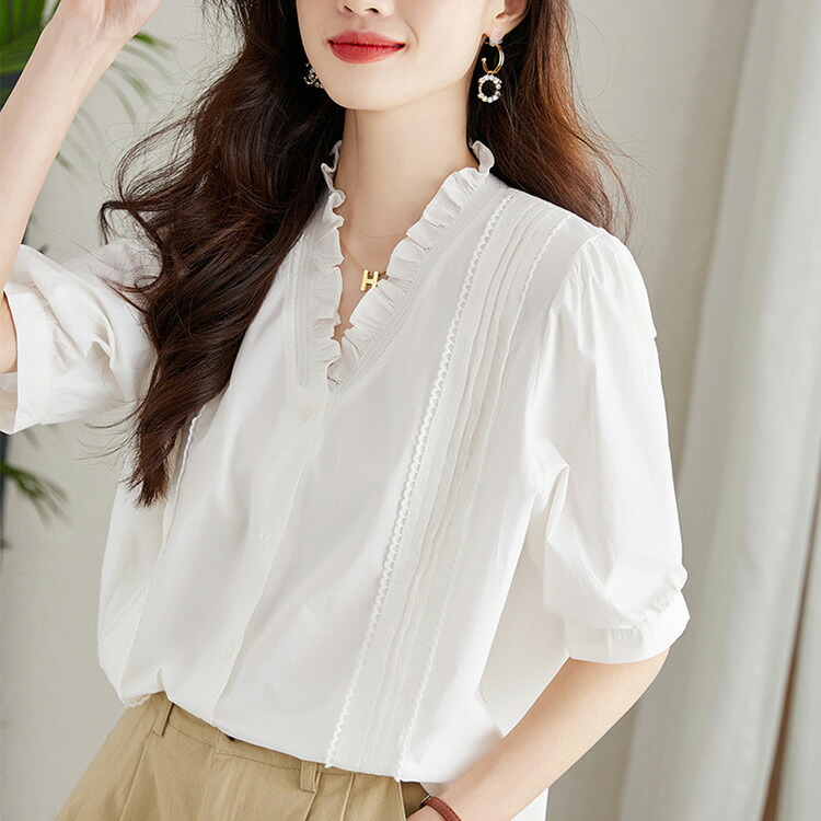 楽天市場】ブラウス レディース 春 夏 春夏 シャツ 綿 コットン V