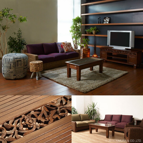 楽天市場】アジアン家具 ローテーブル ガラス センターテーブル 木製