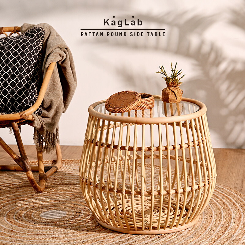 楽天市場】ラタンテーブル サイドテーブル ラタン 机 ガラス天板