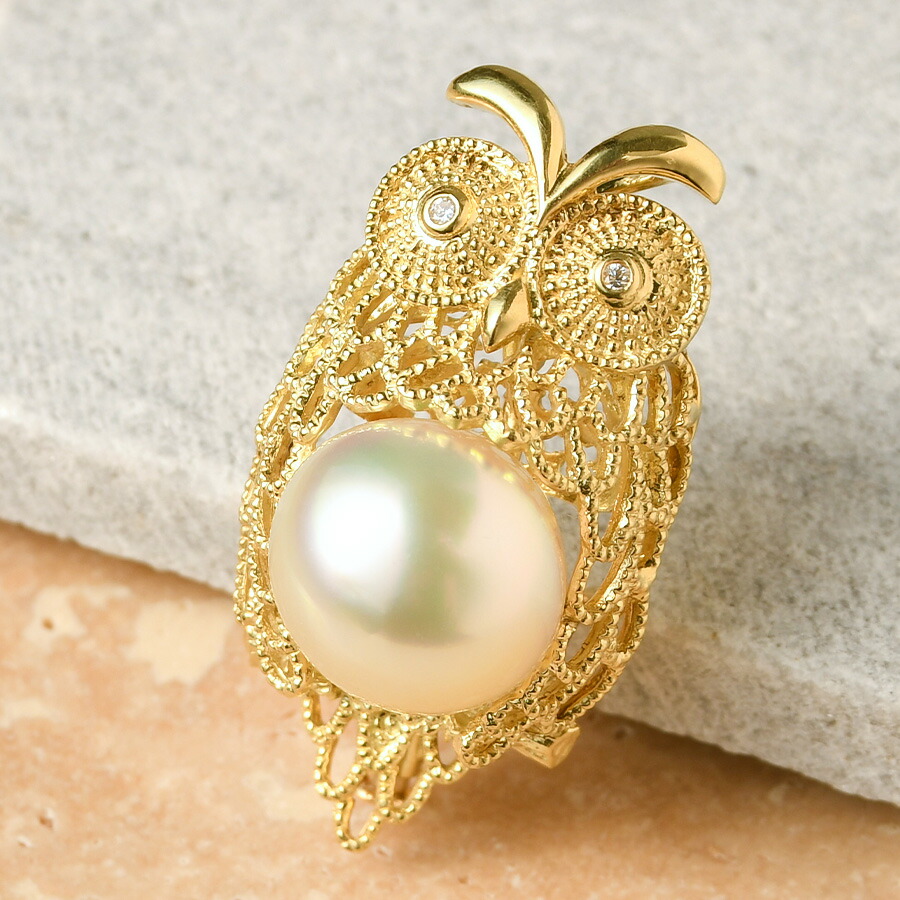楽天市場】K18YG 白蝶真珠 ダイヤモンド ふくろう ブローチ ペンダント