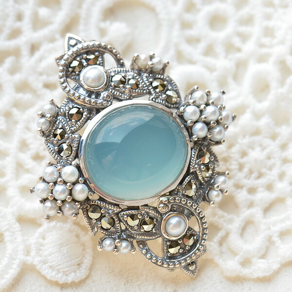 楽天市場】碌山 ブルーカルセドニー シードパール ブローチペンダント