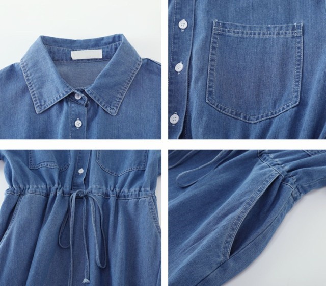 楽天市場】デニム シャツワンピース 半袖 襟付き ワンピース