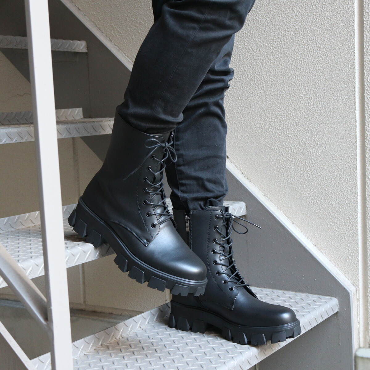 楽天市場】ブーツ メンズ レースアップ 厚底 5cmヒール タンクソール