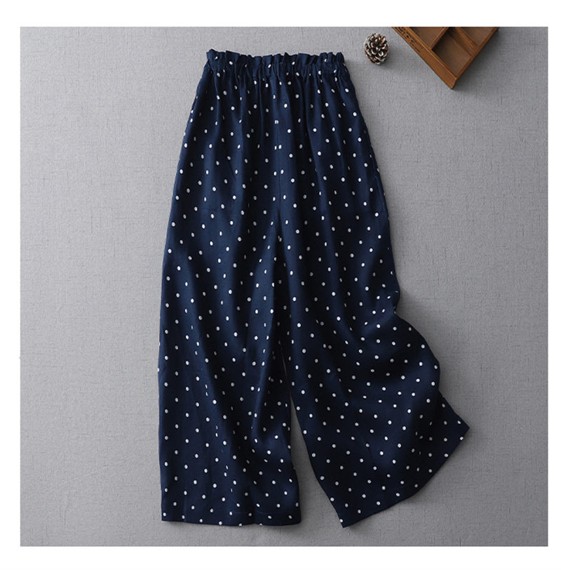 楽天市場】ワイドパンツ パンツ 綿麻風 レディース 夏 ドット柄
