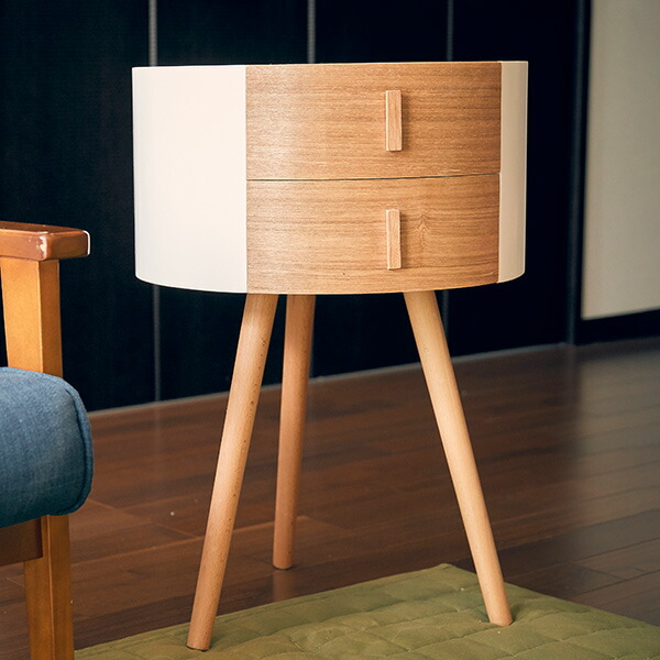 楽天市場】サイドテーブル 引き出し付き 丸型 木製 高さ65cm テーブル