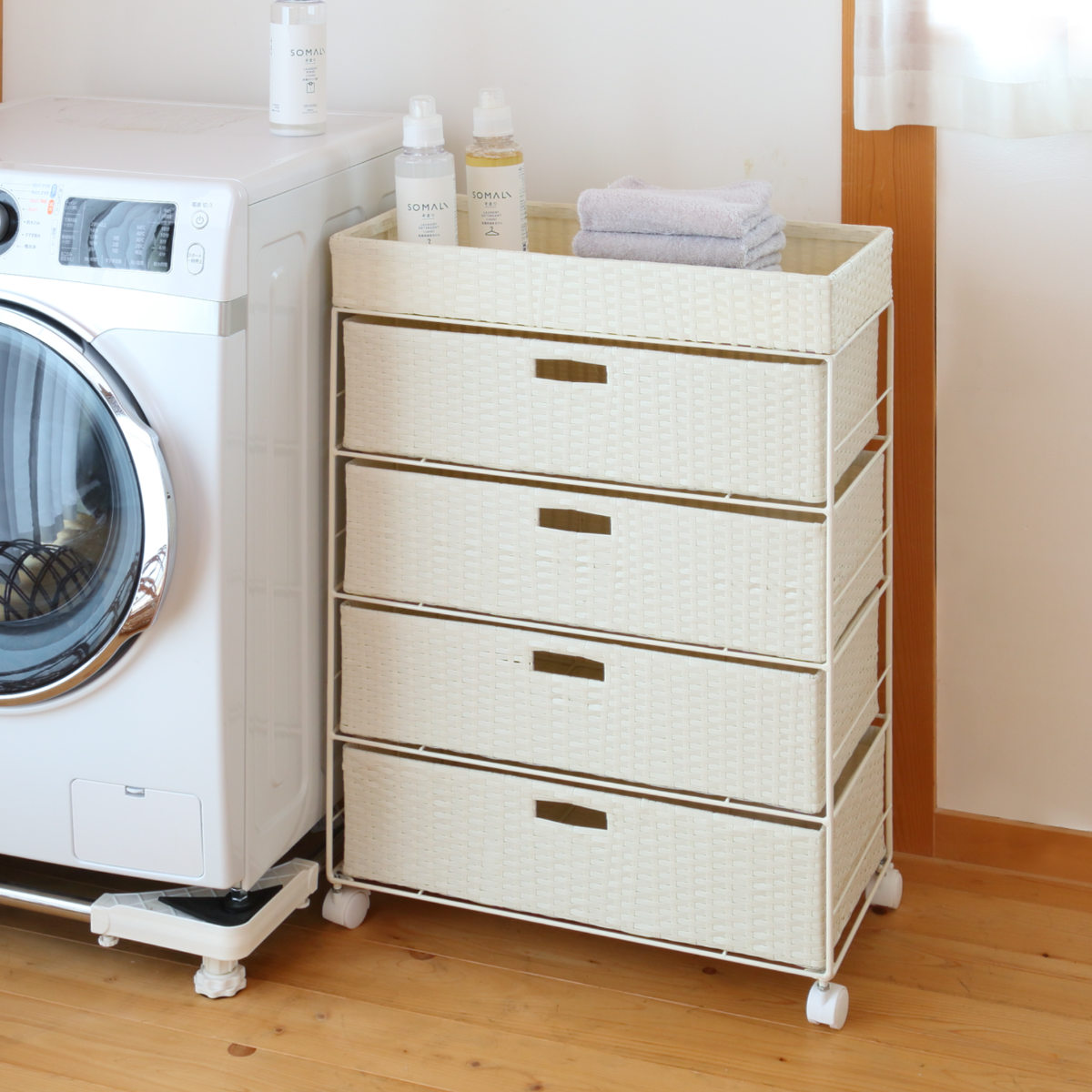 楽天市場】ランドリーチェスト 幅60.5cm 4段 引出し キャスター付 完成