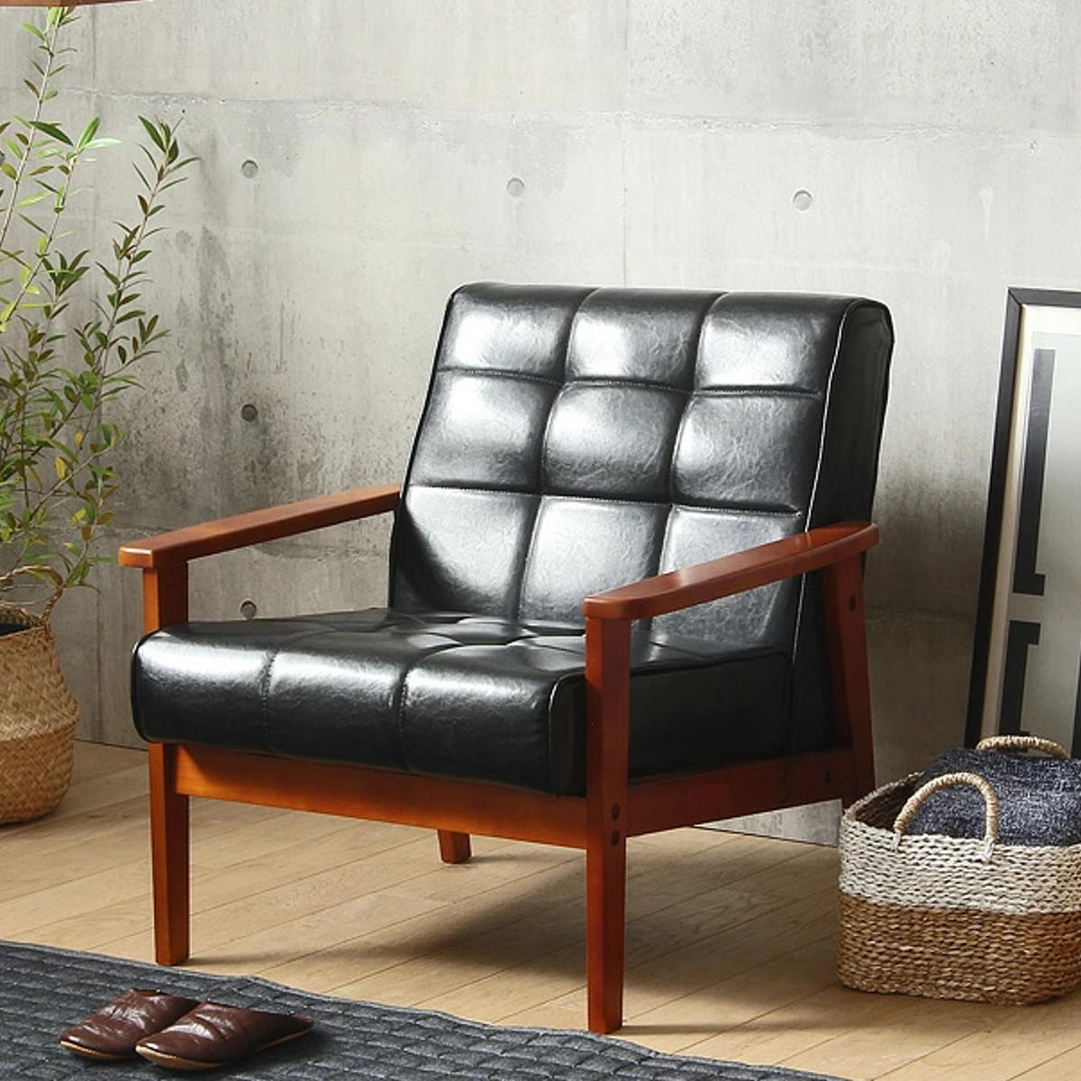 楽天市場】ソファ 椅子 レトロモダン調 木製フレーム 一人掛け用 合皮