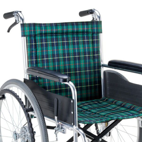 楽天市場】車いす アルミ製 自走式 背固定 緑チェック（ナイロンシート