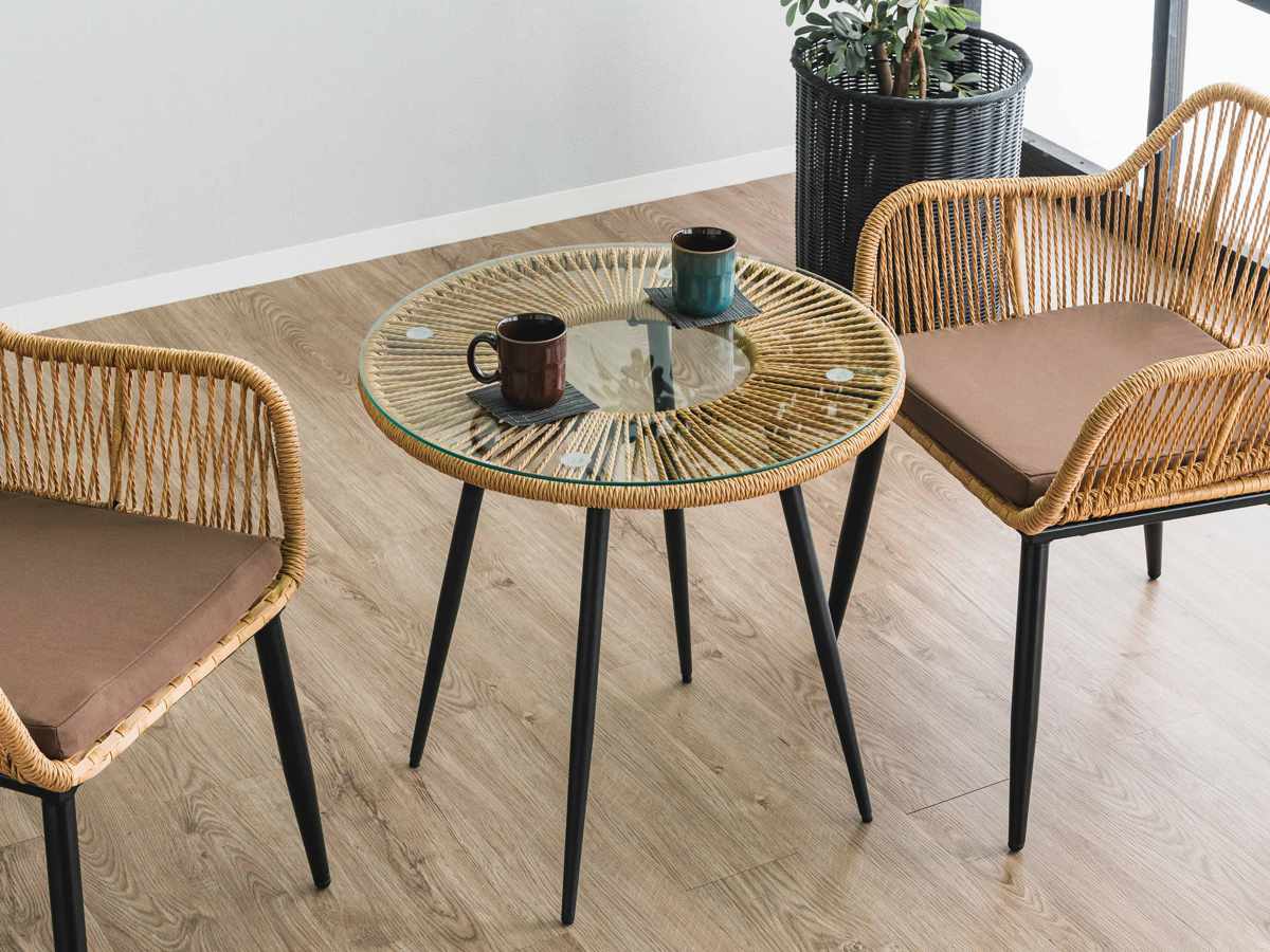 楽天市場】サイドテーブル 直径60cm ラタン調 ガラス マーレ