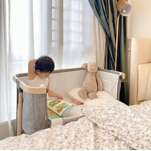 HZDMJ ベビーベッド ベージュ(カーキ) 【おまけ:防水シーツ付き