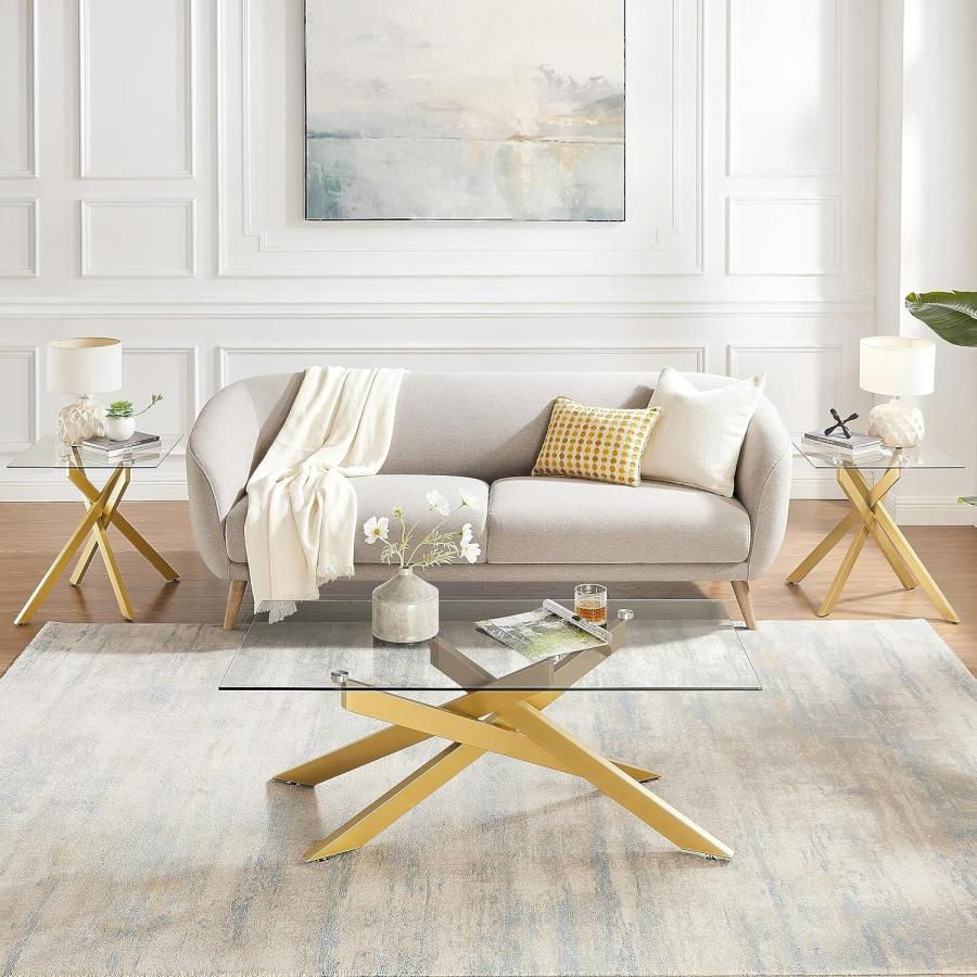 楽天市場】サイドテーブル スクエア ガラストップ&金属製脚 ゴールド