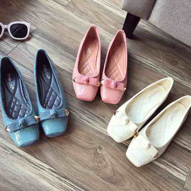 楽天市場】スクエアフラットシューズ スクエアトゥ レディース リボン