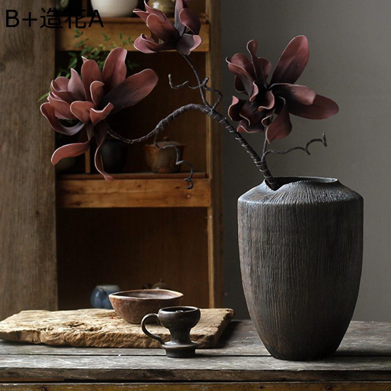 楽天市場】フラワーポート花器 大型 着地花瓶 黒 彫刻 ブラック 手作り