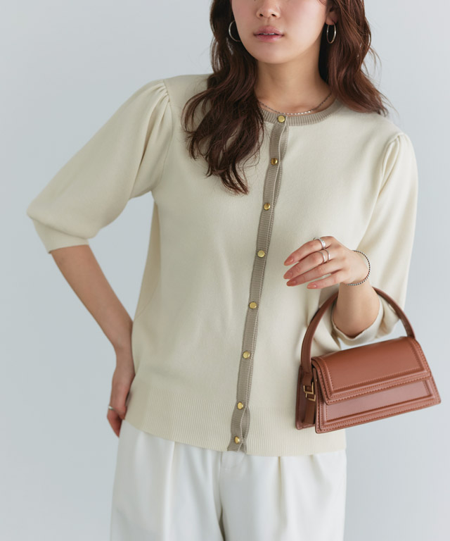 楽天市場】多機能バイカラーパフニットカーディガン ☆ サマーニット