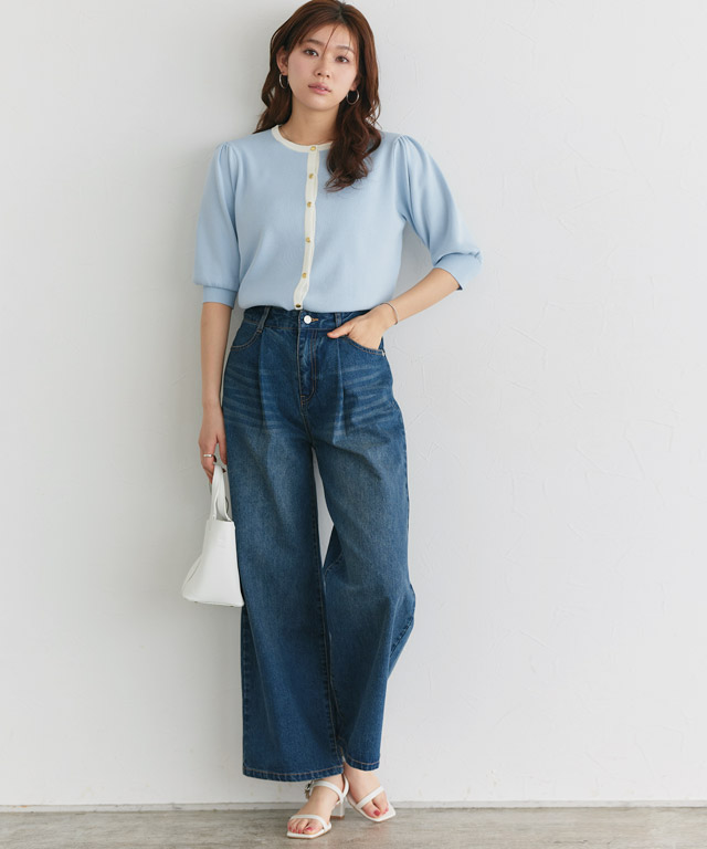 楽天市場】多機能バイカラーパフニットカーディガン ☆ サマーニット