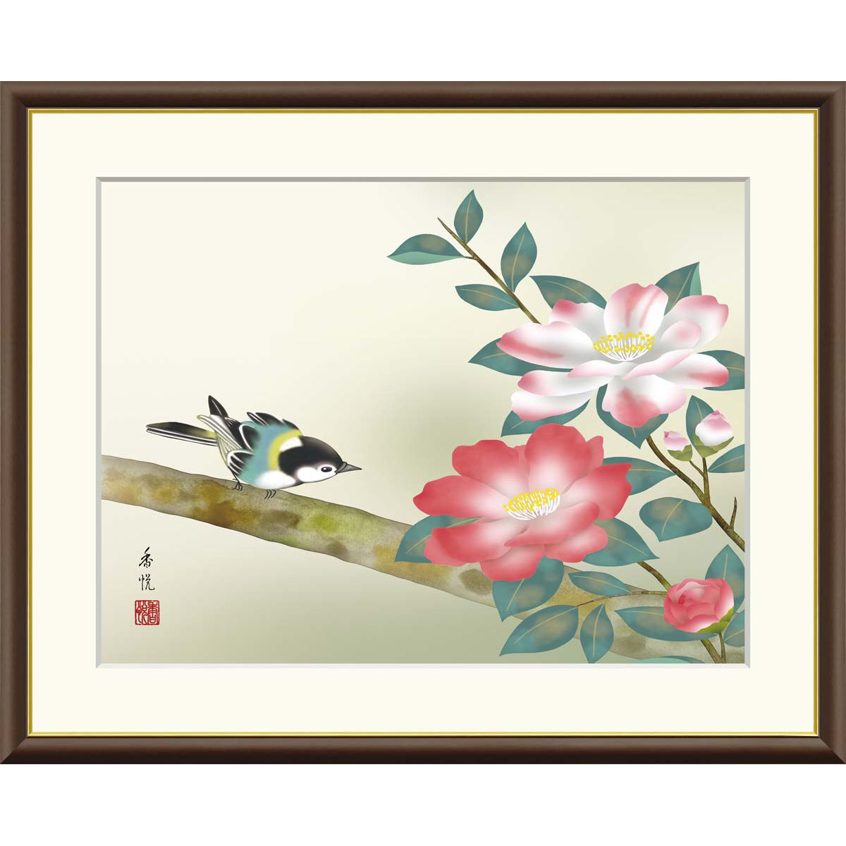 楽天市場】絵画 現代日本画 花鳥画 冬飾り 山茶花 西尾香悦 額入り