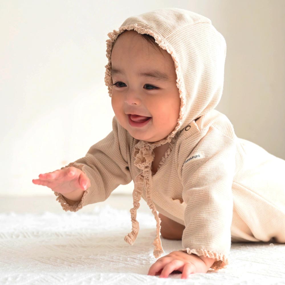 楽天市場】ワッフル ロンパース ボンネット付き 綿100% 無地 シンプル