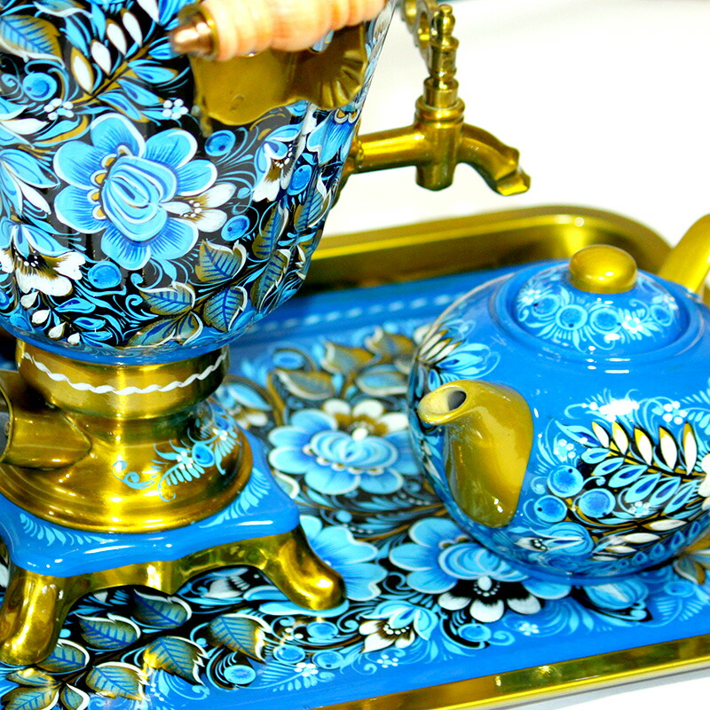 楽天市場】郷愁を誘う！「観賞用・サモワール（青）セット」グジェリ柄