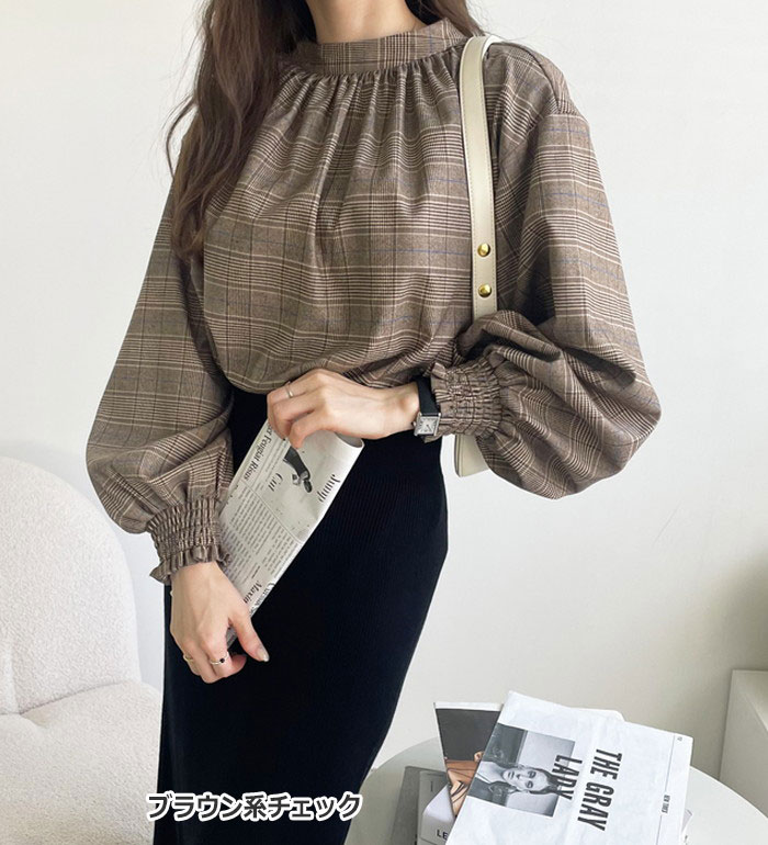 楽天市場】ハイネックギャザーバルーンスリーブブラウス レディース 秋