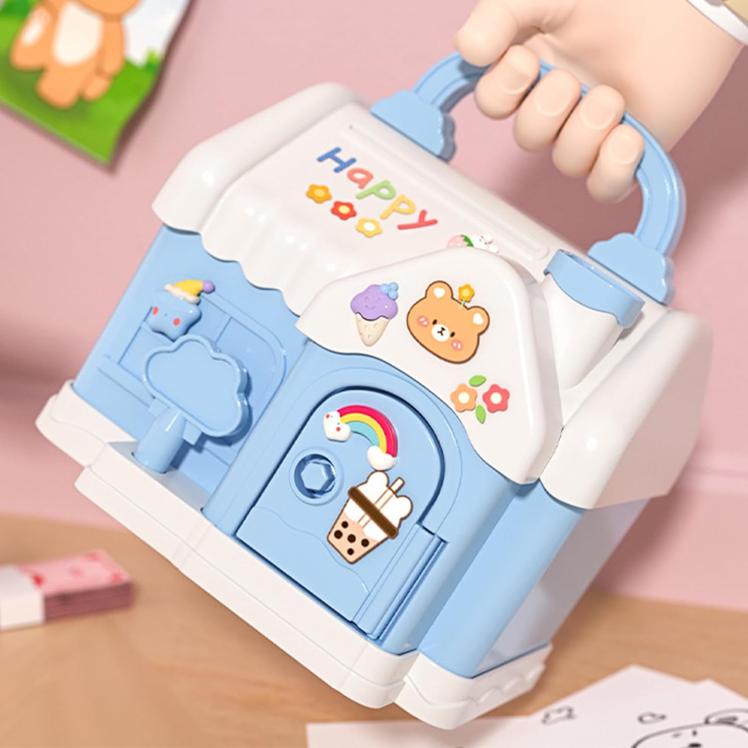 楽天市場】貯金箱 子供 お札 男の子 女の子 鍵付き 手提げ金庫 ハウス