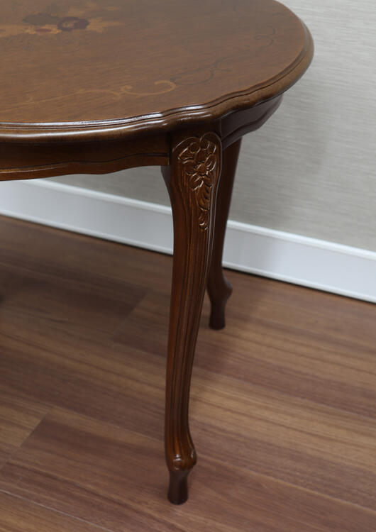 アンティーク調 サイドテーブル 花台 象嵌 天然木 クラシック 丸