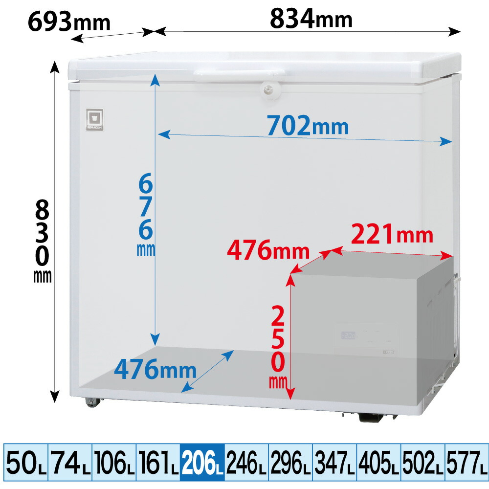 楽天市場】冷凍ストッカー レマコム 三温度帯 フリーズブル 206L RCY