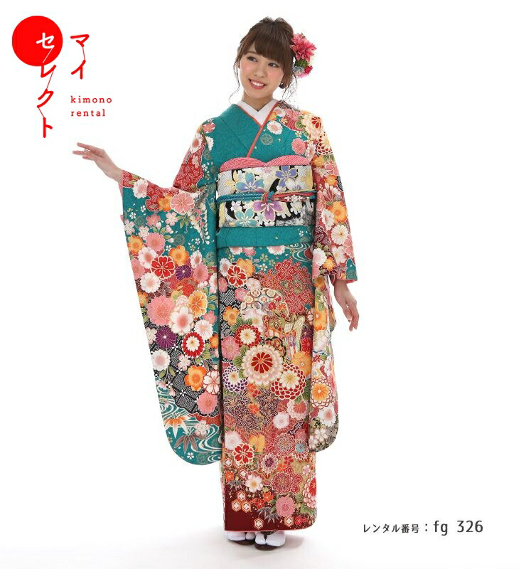 楽天市場】振袖 レンタル 成人式 〔fg_326 / MI-109 御所車と雪輪に菊